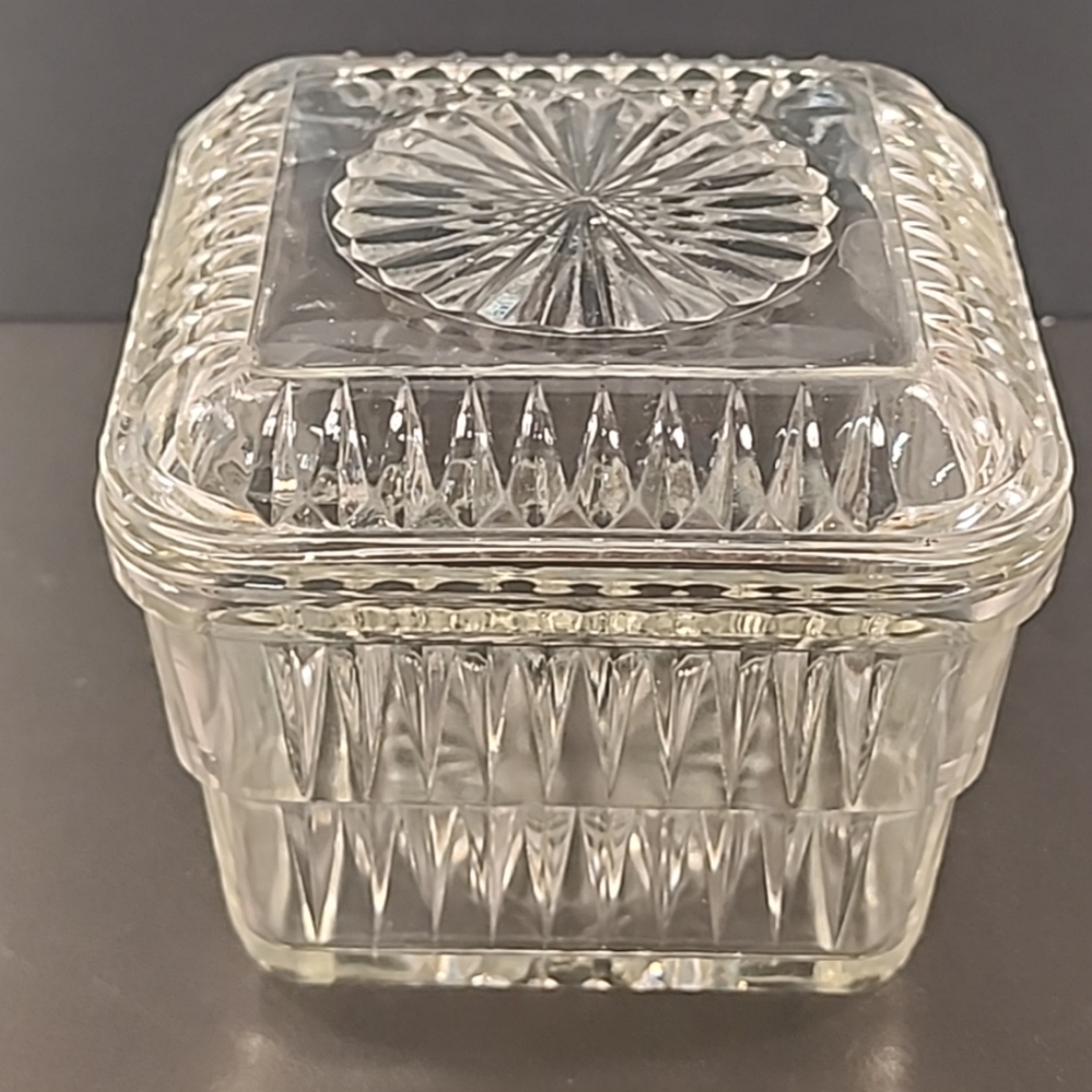 Vtg Hoosier Square Glass Refrigerator Dish Clear Square Cover Lid Depression 4"
